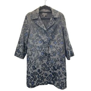 Ann Taylor Coat Womens L Gray Blue Leopard Print Textured Jacket Lightweight